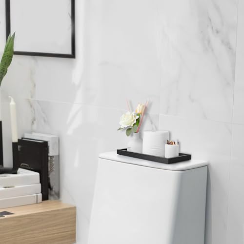 ALELION 11.7" Bathroom Vanity Tray for Counter - Black Wood Decorative Tray for Toilet Tank Makeup Perfume Jewelry Catchall Coffee Table - Wooden Kitchen Countertop Organizer for Soap Dispenser - color: Black, size: 6" x 0.8" x 11.7"