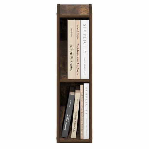 Furinno Fulda Book Shelf, 2-Tier Narrow Bookshelf, Bookcase with 6-in Width Storage Shelf, 9.3 x 5.9 x 21.2, for Living Room, Bedroom, Home Office, Amber Pine - color: Amber Pine, size: 2-Tier, 6-Inch Width