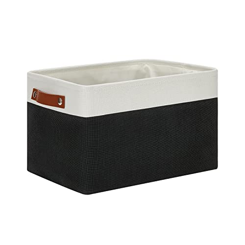 DULLEMELO Linen Closet Organizer and Storage Basket for Office, Bedroom, Cloth, Baskets for Organizing and Storage with handles for Shelves,Closet,Gift,Toys(White&Black) - color: White&Black, size: Medium-15"x11"x9.5"