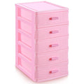 Threehoney Pink Plastic Storage Drawers Desktop Storage Box Mini Drawer Organizer Necklace Jewelry Storage Case Cute Plastic Dresser for Girls Bathroom, Dorm, Desk, Home, 5 Layers