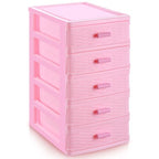 Threehoney Pink Plastic Storage Drawers Desktop Storage Box Mini Drawer Organizer Necklace Jewelry Storage Case Cute Plastic Dresser for Girls Bathroom, Dorm, Desk, Home, 5 Layers