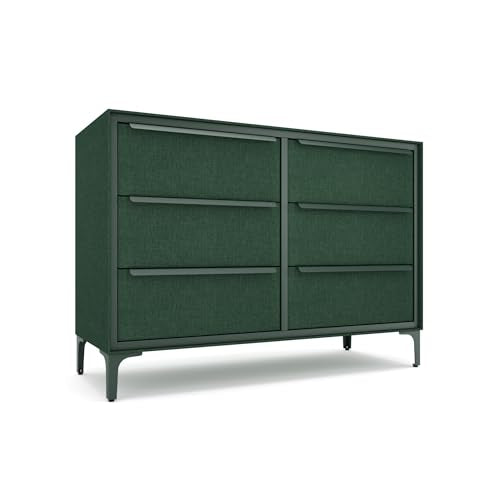 tinge Naima Premium Fabric Dresser - Strong Metal Frame, 6 Spacious Sag-Proof Drawers with Sleek Metal Handles - Premium & Durable Storage Solution for Your Home (Green) - color: Green, size: 14"D x 39.5"W x 28"H (6 Drawers)