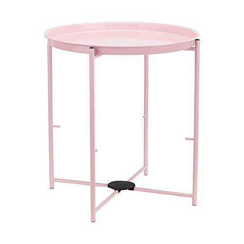 Amazon Basics Round End Table with Storage Bin, Easy Assembly, Bedroom Accent Table, 17.7"D x 17.7"W x 18.9"H, Dusty Pink | Side Table, with Cloth Basket, Storage - color: Dusty Pink