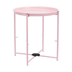 Amazon Basics Round End Table with Storage Bin, Easy Assembly, Bedroom Accent Table, 17.7"D x 17.7"W x 18.9"H, Dusty Pink | Side Table, with Cloth Basket, Storage - color: Dusty Pink
