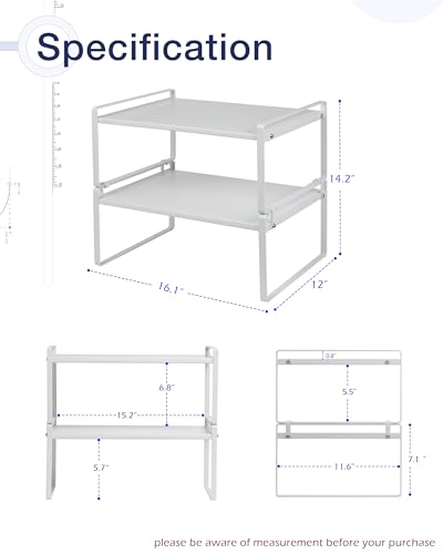 Nxconsu 2Pack Cabinet Shelves Stackable Shelf Organizer Rack Riser for Kitchen Cabinet Pantry Cupboard Counter Countertop Home Organization Storage Space Saver Heavy Duty Metal Nonslip White Wide - color: White, size: 16.1’’W × 12’’D × 7.3’’H