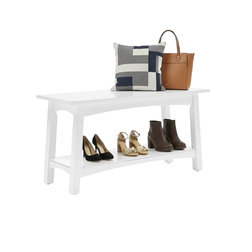 Craftsbury 36-Inch Solid Wood Entryway Bench with Storage Shelf – Easy Assembly Small Seating Bench for Hallway, Living Room, or Foyer by Alaterre Furniture (White) - color: White