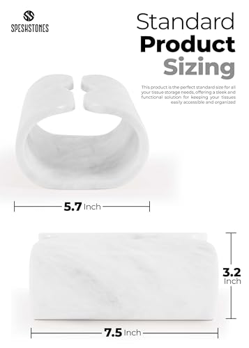 Marble Tissue Box Cover 7.5 Inch Handmade White Tissue Box Holder Rectangle for Modern Bathroom Decor & Home Organizer - Decorative Facial Tissues Boxes Holder for Bedroom & Living Room - color: White