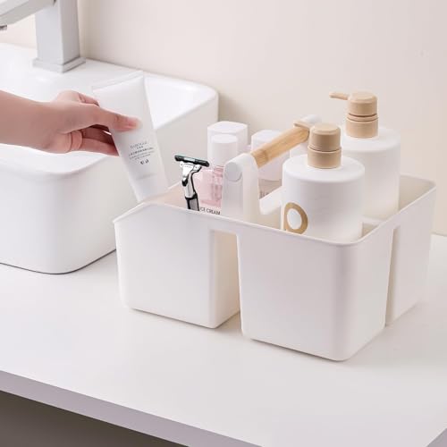 rejomiik Portable Shower Caddy Basket with Bamboo Handle, Plastic Cleaning Caddy Bathroom Organizer Tote for College Dorm Essentials, Bath Toy Storage, White - color: White