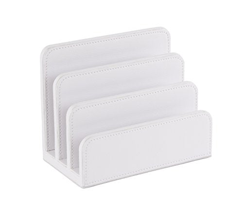 OSCO Faux Leather Mail Sorter & Envelope Organiser – Desk File Storage Stand with Display Slots – Modern Letter Holder Tray Minimalist Home & Office – White - color: White