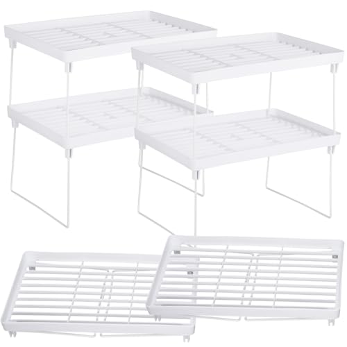 Homaisson 6 PCS Cabinet Storage Shelf Rack, Foldable Cabinet Organizer Shelf, White Stackable Plastic Kitchen Storage shelves Foldable Rack for Kitchen, Fridge, Bathroom