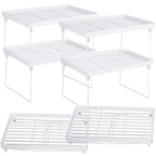 Homaisson 6 PCS Cabinet Storage Shelf Rack, Foldable Cabinet Organizer Shelf, White Stackable Plastic Kitchen Storage shelves Foldable Rack for Kitchen, Fridge, Bathroom