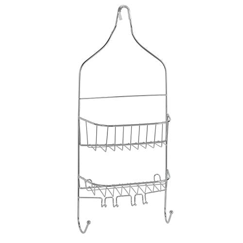Bath Bliss Design Chrome, Resistant, 2 Tier Contoured Caddy, Over The Shower Head, Rust Proof, Bathroom Organizer with Hooks for Hanging Razor, Sponge, Shampoo Holder (Model: 4662)