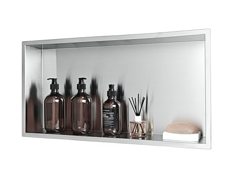 No Tile Needed Shower Niche for Shower Room Storage,Recessed Wall Niche Insert,Stainless Steel 304 (Brush, 12 * 24 in) - color: Brush, size: 12 * 24 in