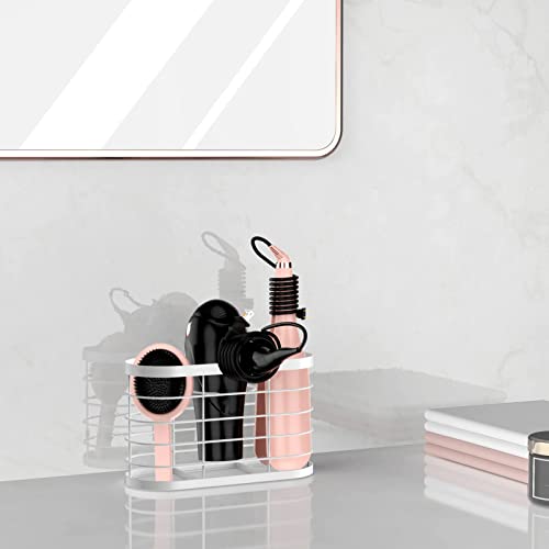 Hair Dryer Holder 3 in 1 Hair Tool Organizer Djustable Height Wall Mounted/Cabinet Door Bathroom Organizer Under Sink for Flat Irons, Curling Wands, Hair Straighteners - color: White