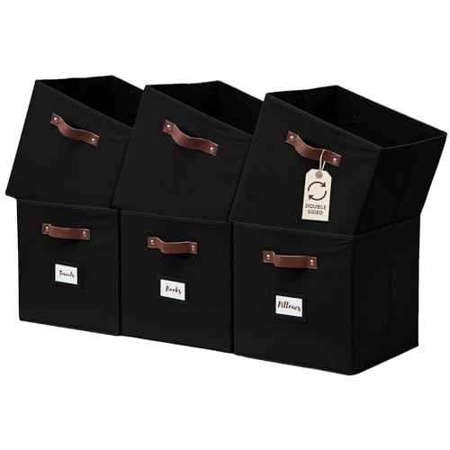 DECOMOMO Storage Bins, Cube Storage Bin with Labels, Fabric Storage Cubes for Shelves (10.5" x 11" / 6pcs, Black) - color: Black, size: Cube 11" / 6pcs