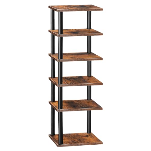HOOBRO Vertical Shoe Rack, 6-Tier Narrow Shoe Shelf, Shoe Storage Organizer for Small Space, 11" L x 11" W x 39.5" H, Closet, Entryway, Hallway, Bedroom, Rustic Brown and Black BF21XJ01 - color: Rustic Brown + Black, size: 11"L x 11"W x 39.5"H