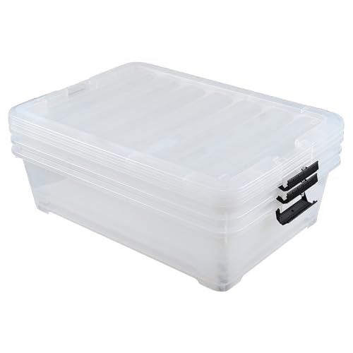 3-Pack 50 Quart Under the Bed Low Profile Storage Boxes, Large Under Bed Storage Bin with Easy Rolling Caster Wheels, Clear - size: 50 Quart