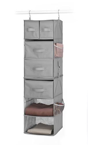 Whitmor Multi-Functional Hanging Organizer with Drawer Inserts- 5 Section - Closet Organizer - Grey - color: Grey, size: 5 Section Drawer
