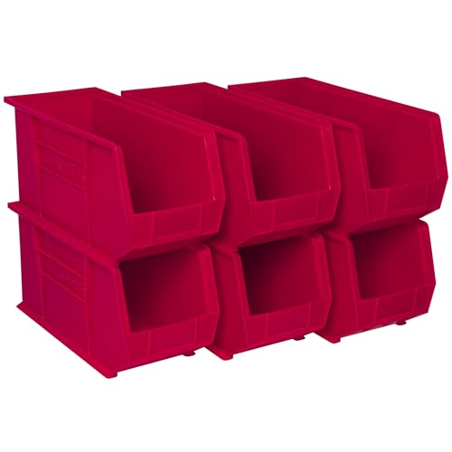 Akro-Mils 30265 AkroBins Plastic Storage Bins, Space-Saving Stackable Bins for Garage, Pantry, Craft Organization, 18-" x 8.25-" x 9-", Red, 6-Pack - color: Red