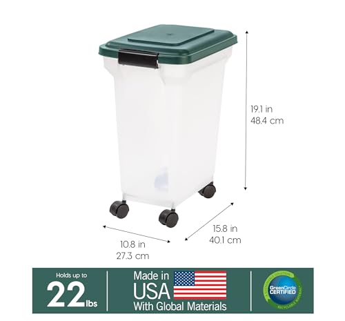 IRIS USA, Inc. Remington Airtight Pet Food Storage Container, 22-Pounds, Hunter Green - size: 22 lbs