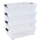 4-Pack 25 Quart Large Plastic Underbed Clothes Storage Containers Bins, Wheeled Latching Box with Lids for Closet Organizers Shoes Underbed, Clear - size: 25 Quart