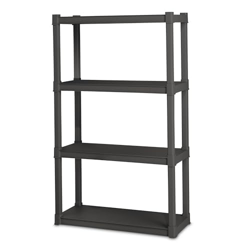 Sterilite 4 Shelf Unit, Heavy-Duty Shelving Storage and Utility Rack - Standing Plastic Organizer Shelves for Kitchen, Bathroom, and Garage - size: 4-Shelf, style: 1 Pack