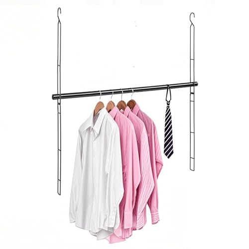 Hanging Closet Rod 31.89in, 6 Height Adjustable Closet Hanging Organizer, Heavy Duty Closet Extender Hanging Rod, Space Saving Clothes Hanging Bar Closet Poles for Hanging Clothes,Black