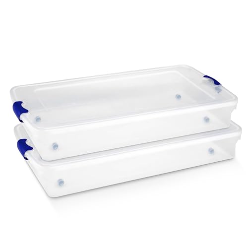 HOMZ 2-Pack Under Bed Storage, Clear Plastic Containers with Lids, 60 Quart, Blue Latch - Stackable Underbed Organizer Bins for Shoes, Bags, Clothes, and Towels - color: Blue, size: 60 Quart