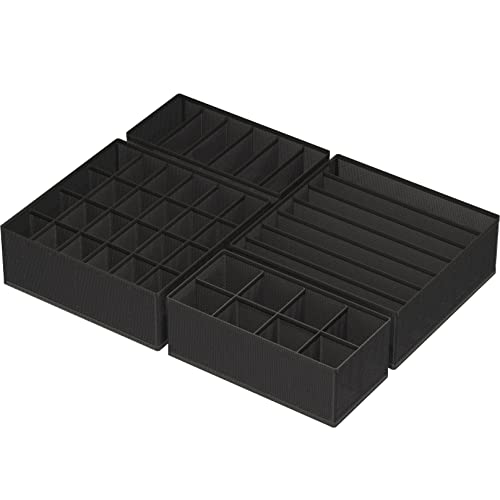 Simple Houseware 4-Pack Drawer Organizer Set - Closet Dividers for Underwear, Socks, Bras, Scarves, Ties - Foldable Non-Woven Storage Boxes, Black - color: Black, size: 4 Pack
