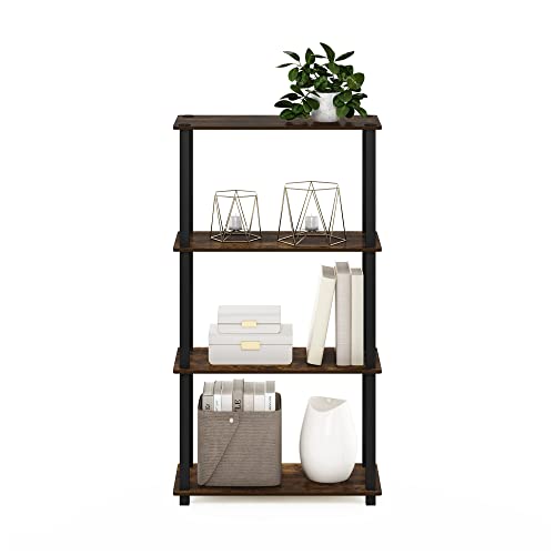 Furinno TURN-S-TUBE Storage Shelves, 4-Tier Book Shelf, Corner Shelf, Toolless Open Shelves, for Organization and Storage, Living Room, Garage, Home Office, Amber Pine - color: Amber Pine/Black, size: 4-Tier Square Tube
