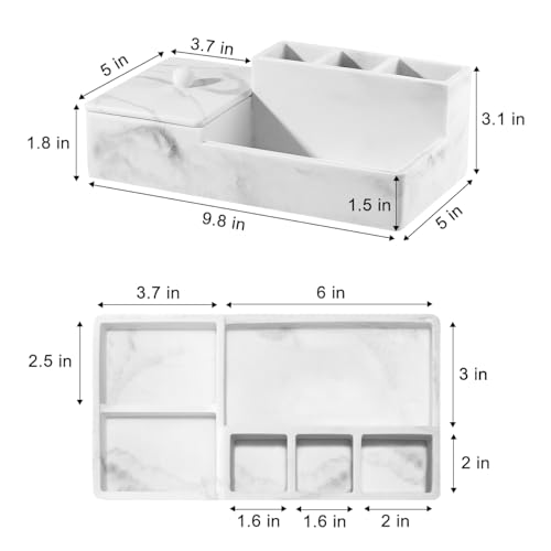 Luxspire Bathroom Counter Organizer, Marble Toothbrush Holder for Bathroom 6 Slot, Bathroom Vanity Organizer with Lid, Bathroom Organizer Countertop for Cotton Ball, Q-Tips, Floss, Gravel White - color: Gravel White, size: 6 slots