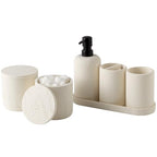 Bathroom Accessories Set, Travertine Stone-Look, 6 PCS Bathroom Accessory Set with Soap Dispenser, Toothbrush Holder, Tumbler, Vanity Tray, Cotton Swab Jars for Countertop (Off White 6 PCS) - color: Off White 6 Pcs