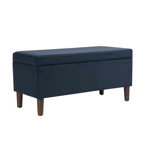 HomePop Malmo Decorative Storage Bench -Blue Velvet - color: Blue Velvet