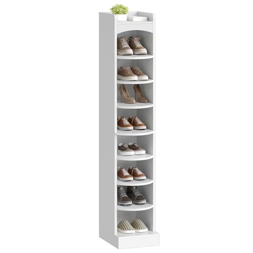 YATINEY 9-Tier Tall Shoe Rack, Wooden Shoe Storage Organizer, Narrow Shoe Cabinet with Removable Shelves for Small Spaces, Holds 9 Pairs of Shoes, for Entrance, Hallway, White SS02WT - color: White, size: 10.2''L x 13.4''W x 65.7''H