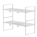 2Pack Expandable Cabinet Shelf Organizers, Stackable Metal Shelves Extender for Kitchen Countertop Storage, Adjustable Spices Shelves Rack Stand for Cupboard Pantry, White - size: 2Pack-Special-8''Wx(16.5-27'')Lx9.6''H-White