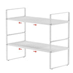 2Pack Expandable Cabinet Shelf Organizers, Stackable Metal Shelves Extender for Kitchen Countertop Storage, Adjustable Spices Shelves Rack Stand for Cupboard Pantry, White - size: 2Pack-Special-8''Wx(16.5-27'')Lx9.6''H-White