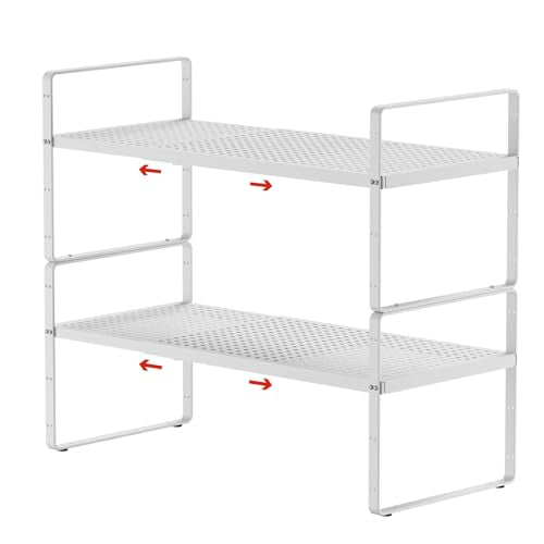 2Pack Expandable Cabinet Shelf Organizers, Stackable Metal Shelves Extender for Kitchen Countertop Storage, Adjustable Spices Shelves Rack Stand for Cupboard Pantry, White - size: 2Pack-Special-8''Wx(16.5-27'')Lx9.6''H-White