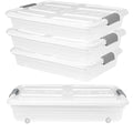 4 PCS*37 Qt Wheeled Latching Under Bed Storage, Stackable Bin with Latch Lid, Plastic Container to Organize Shoes Underbed, Clear with White Lid(White) - size: 49Quart*4PC