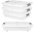 4 PCS*37 Qt Wheeled Latching Under Bed Storage, Stackable Bin with Latch Lid, Plastic Container to Organize Shoes Underbed, Clear with White Lid(White) - size: 49Quart*4PC