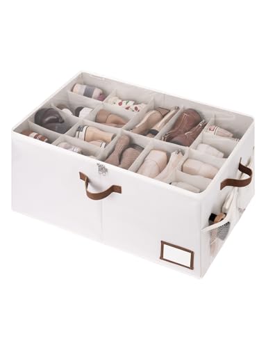 StorageWorks Shoe Organizer for Closet, Shoe Storage with Side Mesh Pocket, Shoe Cubby With Clear Cover, Storage Shoe Containers for Sneakers and Sandals, Fits up to 20 Pairs, Beige - color: Beige, size: Large-1 Pack