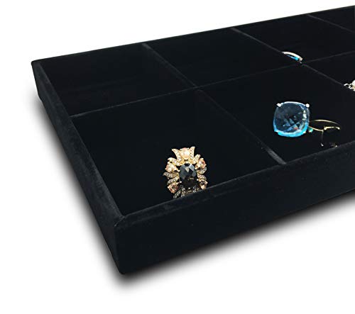 The Display Guys - Stackable Jewelry Tray and Organizer - for Drawers, Dressers, Store Display (8 Compartments, Black Velvet) - color: Velvet Black, size: 8 Compartments