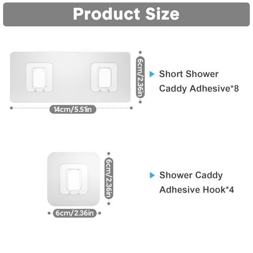 Lsnisni 12 Pack Shower Caddy Adhesive Replacement, Waterproof Shower Shelf Adhesive Strips, Strong Adhesive Flat Hooks for Bathroom Storage Shelves and Kitchen Racks No Drilling, Clear - color: Transparent-12 Pack