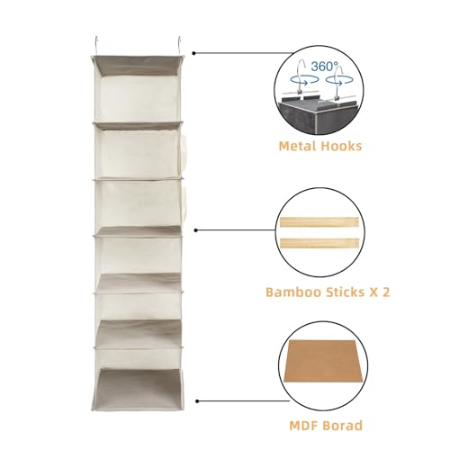 2 Packs Hanging Closet Organizer, 6-Shelf Closet Organizers and Storage with Side Pockets, Collapsible Hanging Shelves for Closet & RV & College Dorm,Beige - color: Beige, size: 2 # 6 Shelves