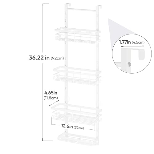 SWTYMIKI Over The Door Shower Caddy - 4 Tier Rustproof Hanging Shower Organizer with Adjustable Shelves, 40 Hooks & Soap Holder, Hanging Shower Rack Storage for Bathroom Accessories, White - color: White