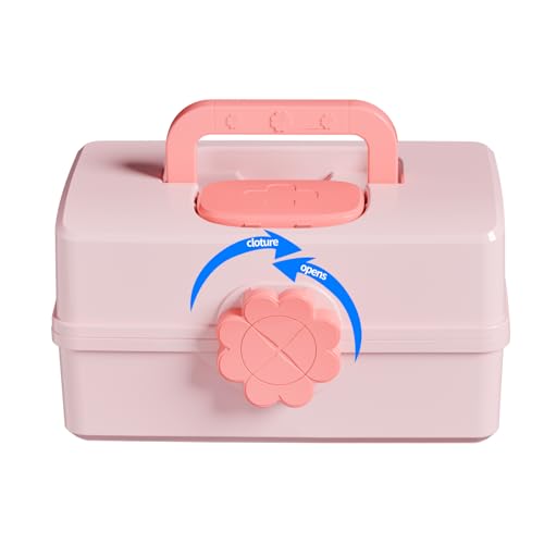 Covetree Hair Accessories Organizer with Handle sewing organizer，Lockable Three-Layer Multipurpose Art Supplies Storage Box and Storage Plastic Jewelry Box (pink) - color: pink