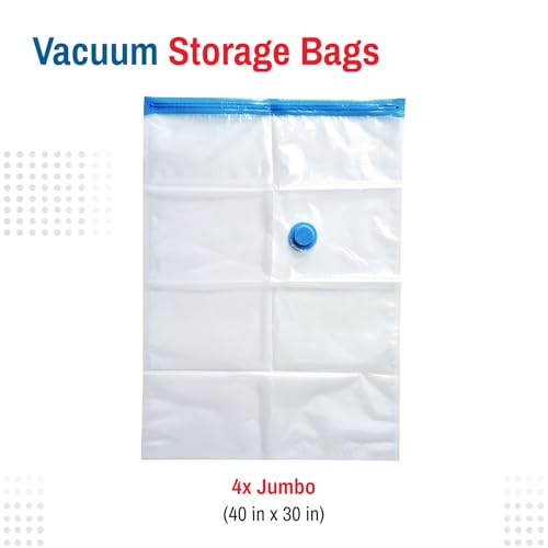 Spacesaver 4 Pack Jumbo Vacuum Storage Bags for Blankets & Clothes – Jumbo Vacuum Sealed Compression Bags with Hand Pump – Space Saver Storage Bags for Bedding, Moving, Travel & Organization - size: 4 Jumbo Bags