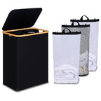 efluky Laundry Hamper with Lid, Trio Laundry Hamper with 3 Removable Bags, 3 Section Laundry Basket with Bamboo Handles for Bathroom, Bedroom & Laundry Room, 160L Black - color: Black, size: 160L Trio