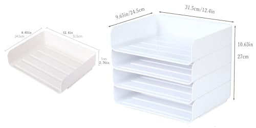 4 Tiers Stackable A4 Paper Trays, Office Desk File Holder, Tidy File Document Letter Book Paper Organizer (4 Tiers,White) - color: White, size: 4 tiers