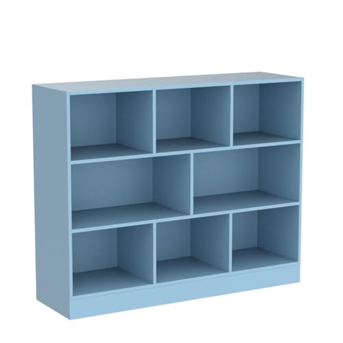 IOTXY Open Shelf Low Bookcase - Wooden 3-Tier Floor Standing Display Cabinet Organizer with Base, 8 Cubes Short Horizontal Bookshelf in Bright Blue - color: Bright Blue, size: 100CM Base