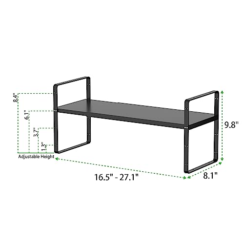 Expandable Cabinet Storage Shelf Stackable Organizer Rack for Kitchen Bathroom Pantry Spice Cupboard Countertop Home Office Desk Heavy Duty Nonslip Black Small 3 Pack - color: Smooth Black, size: Small - 8.1"D - 3 Pack